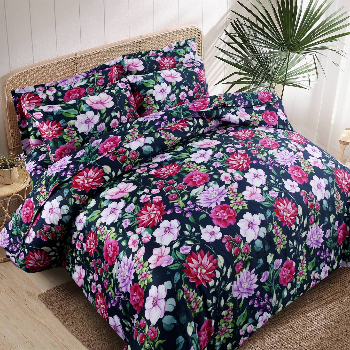 Luxury Floral Satin Cotton Duvet Cover Set – 6-Piece