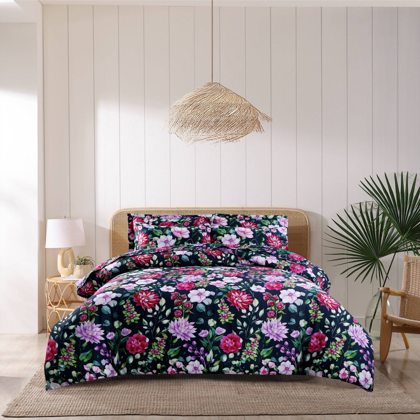 Luxury Floral Satin Cotton Duvet Cover Set – 6-Piece