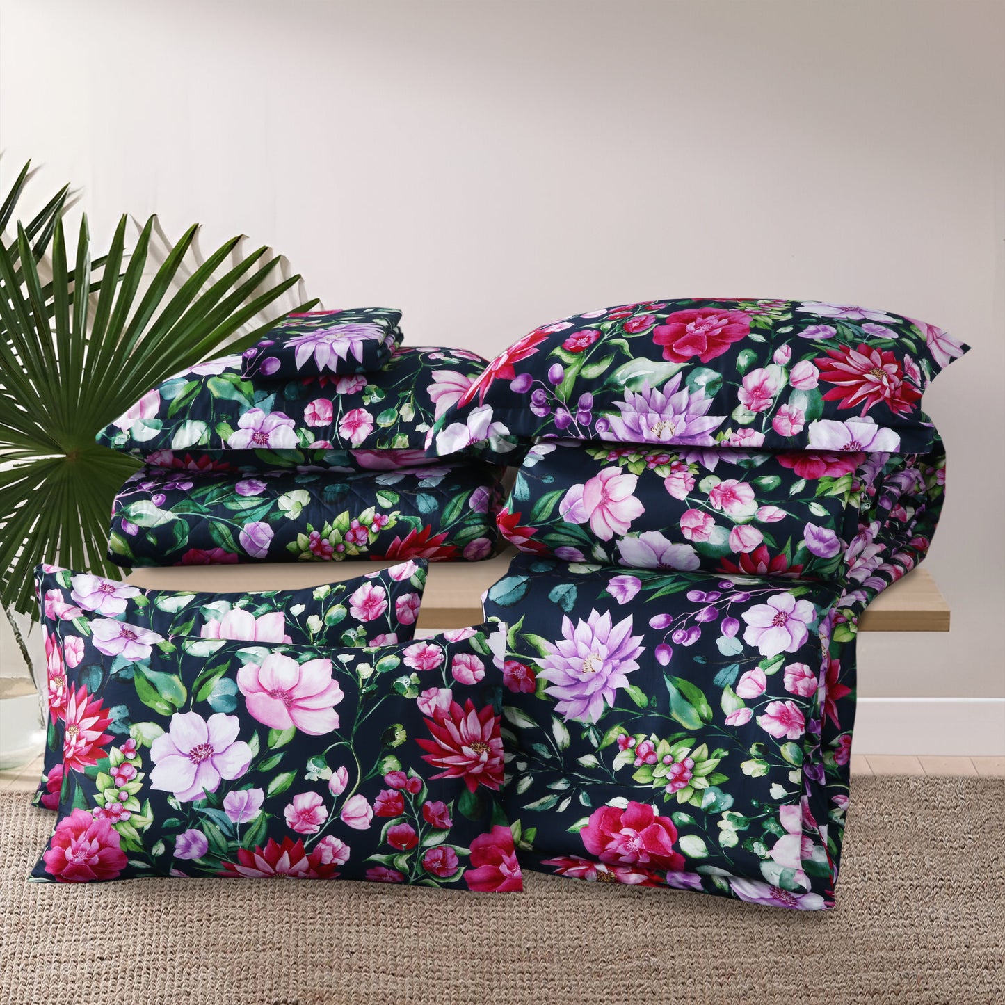 Luxury Floral Satin Cotton Duvet Cover Set – 6-Piece