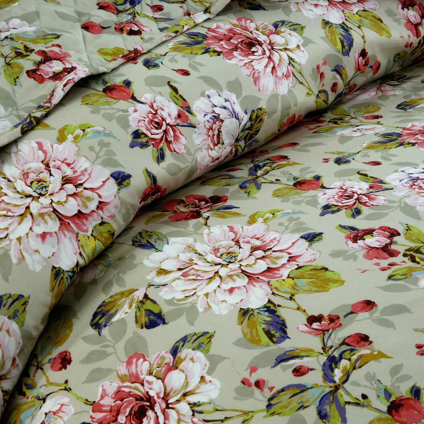 Sage Blossom 6-Piece Satin Cotton Duvet Cover Set – Elegant Floral Bedding Ensemble