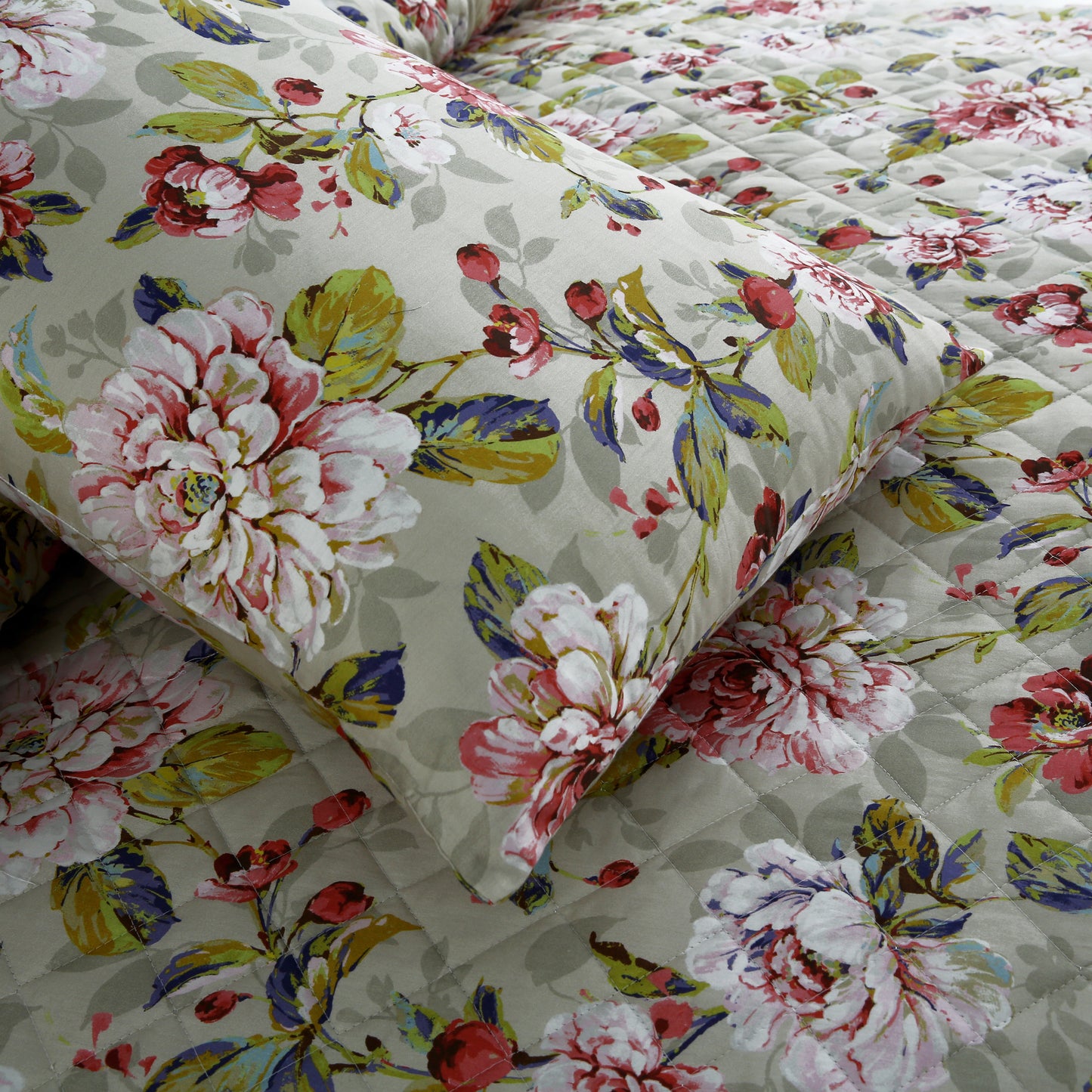 Sage Blossom 6-Piece Satin Cotton Duvet Cover Set – Elegant Floral Bedding Ensemble