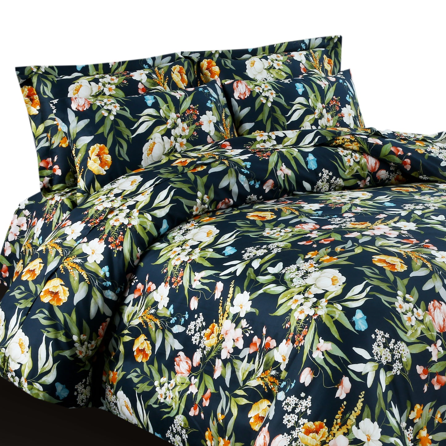 Elegant Floral Bedsheet Set – 3-Piece Satin Organic Cotton in Midnight Garden Theme