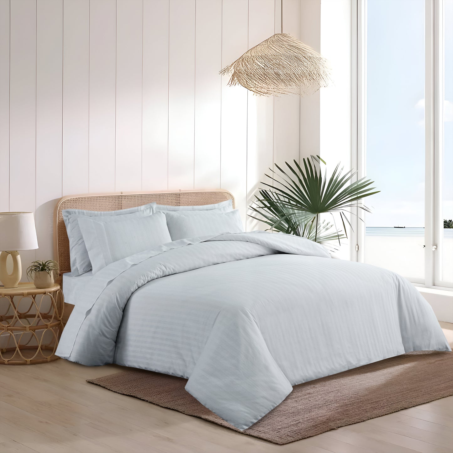 White stripe bed sheet With 2 Pillow Cases
