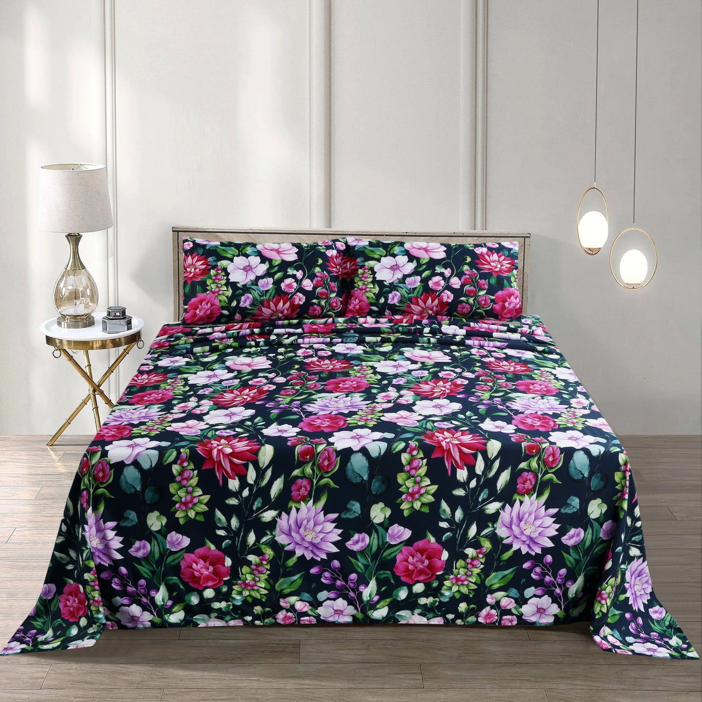 Luxury Floral Cotton Bedsheet Set – 3-Piece Soft & Breathable Bedding with Pillowcases