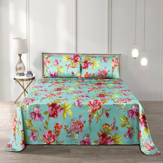 Floral Satin Cotton Bedsheet Set – 3-Piece Soft & Elegant Bedding