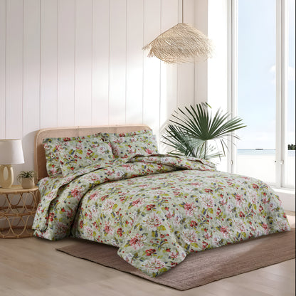 Sage Blossom 6-Piece Satin Cotton Duvet Cover Set – Elegant Floral Bedding Ensemble