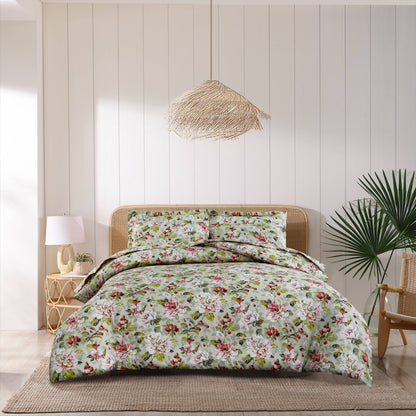 Sage Blossom 6-Piece Satin Cotton Duvet Cover Set – Elegant Floral Bedding Ensemble