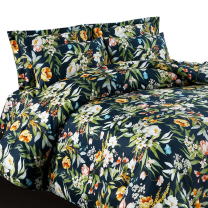Elegant Floral Bedsheet Set – 3-Piece Satin Organic Cotton in Midnight Garden Theme