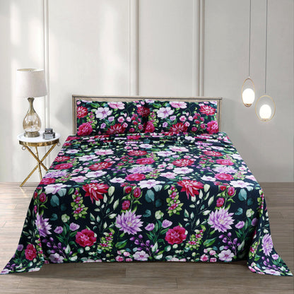 Luxury Floral Cotton Bedsheet Set – 3-Piece Soft & Breathable Bedding with Pillowcases