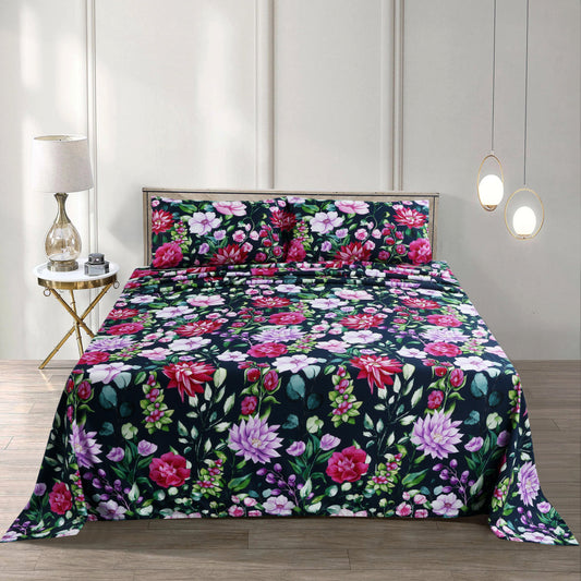 Luxury Floral Cotton Bedsheet Set – 3-Piece Soft & Breathable Bedding with Pillowcases